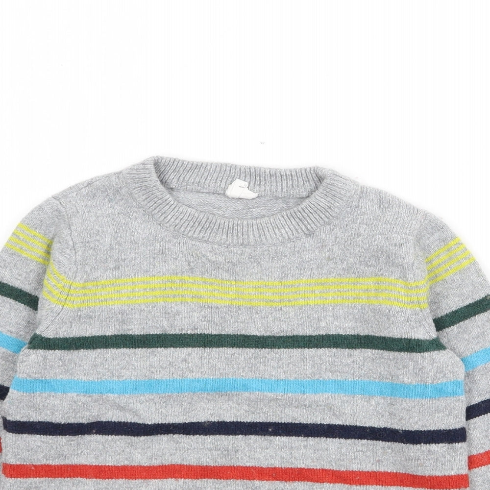 Gap Boys Grey Crew Neck Striped Cotton Pullover Jumper Size 5 Years