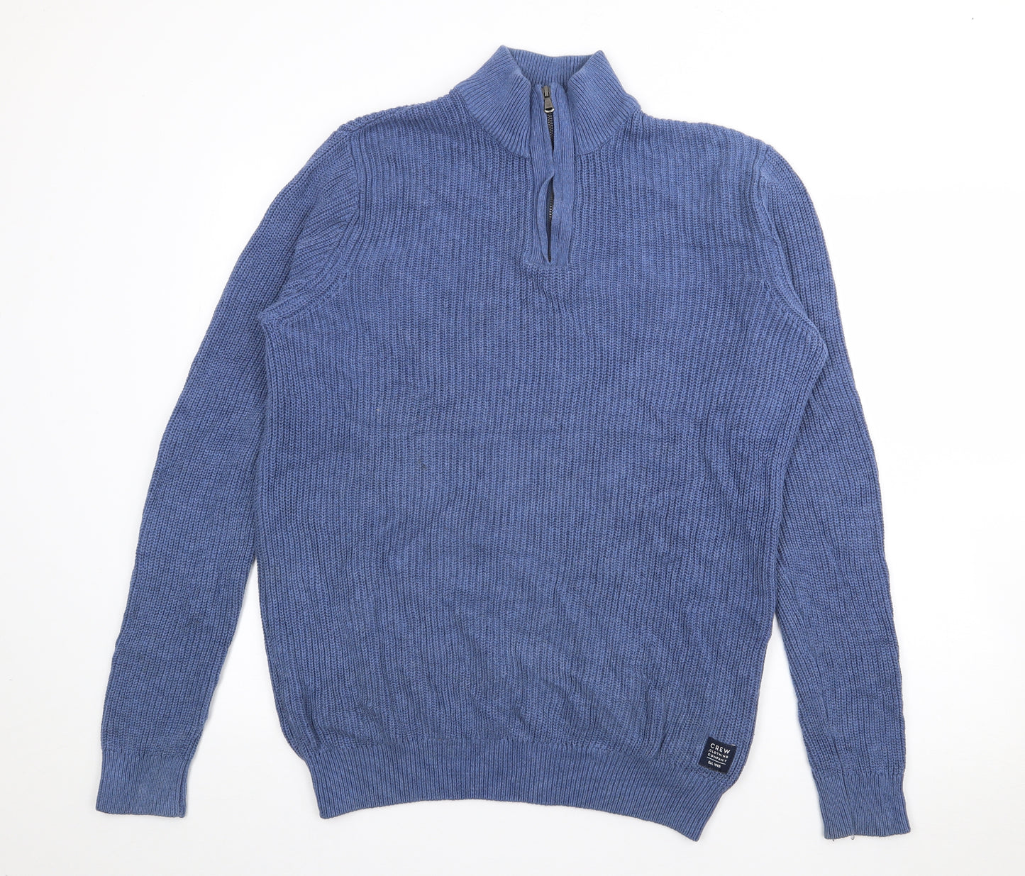 Crew Clothing Mens Blue High Neck  Cotton Pullover Jumper Size L