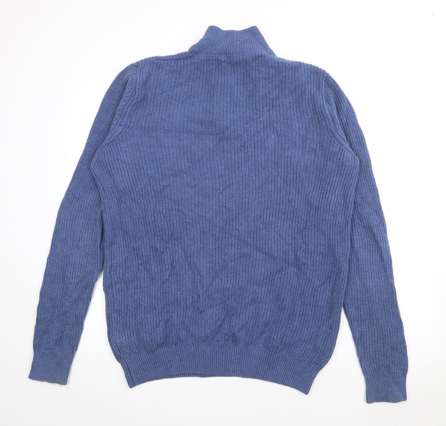 Crew Clothing Mens Blue High Neck  Cotton Pullover Jumper Size L