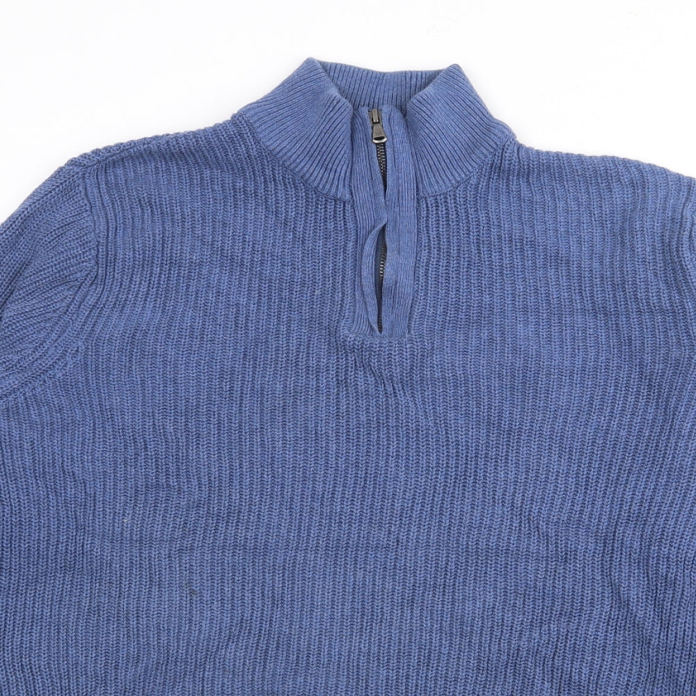 Crew Clothing Mens Blue High Neck  Cotton Pullover Jumper Size L