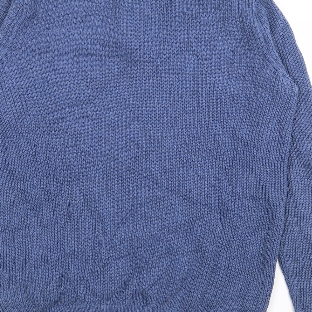 Crew Clothing Mens Blue High Neck  Cotton Pullover Jumper Size L