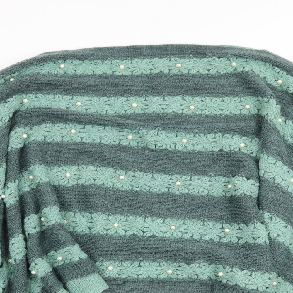 Preworn Womens Green Round Neck Striped Acrylic Pullover Jumper One Size