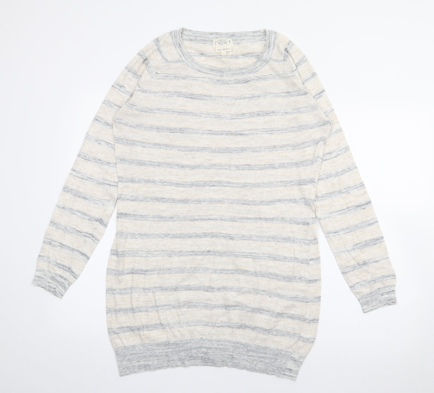NEXT Womens Beige Scoop Neck Striped Cotton Pullover Jumper Size 14