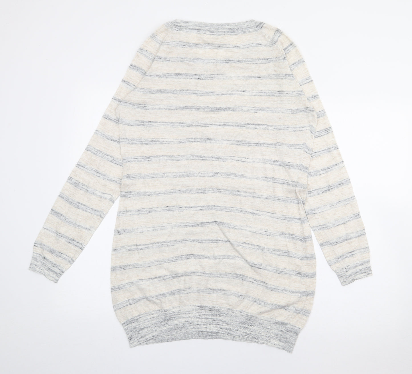 NEXT Womens Beige Scoop Neck Striped Cotton Pullover Jumper Size 14