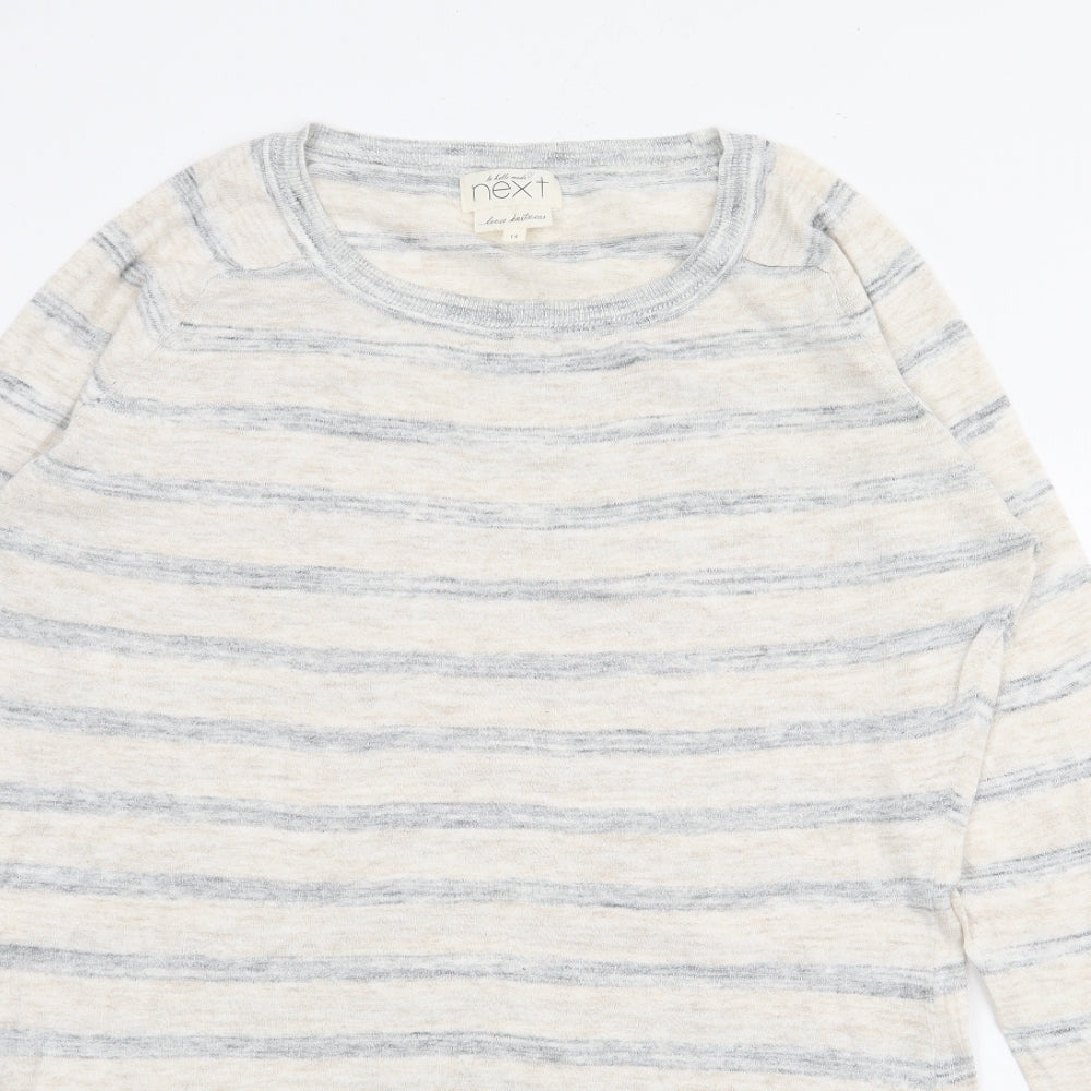 NEXT Womens Beige Scoop Neck Striped Cotton Pullover Jumper Size 14