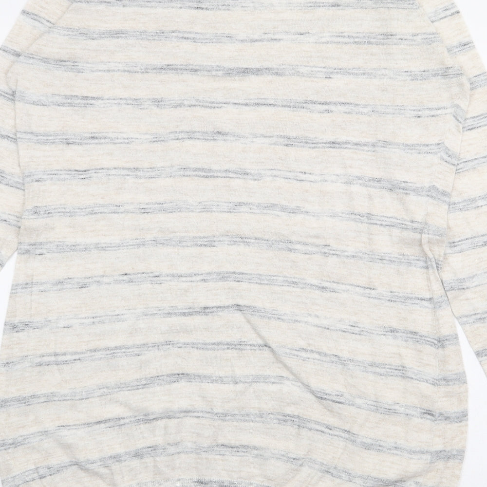 NEXT Womens Beige Scoop Neck Striped Cotton Pullover Jumper Size 14