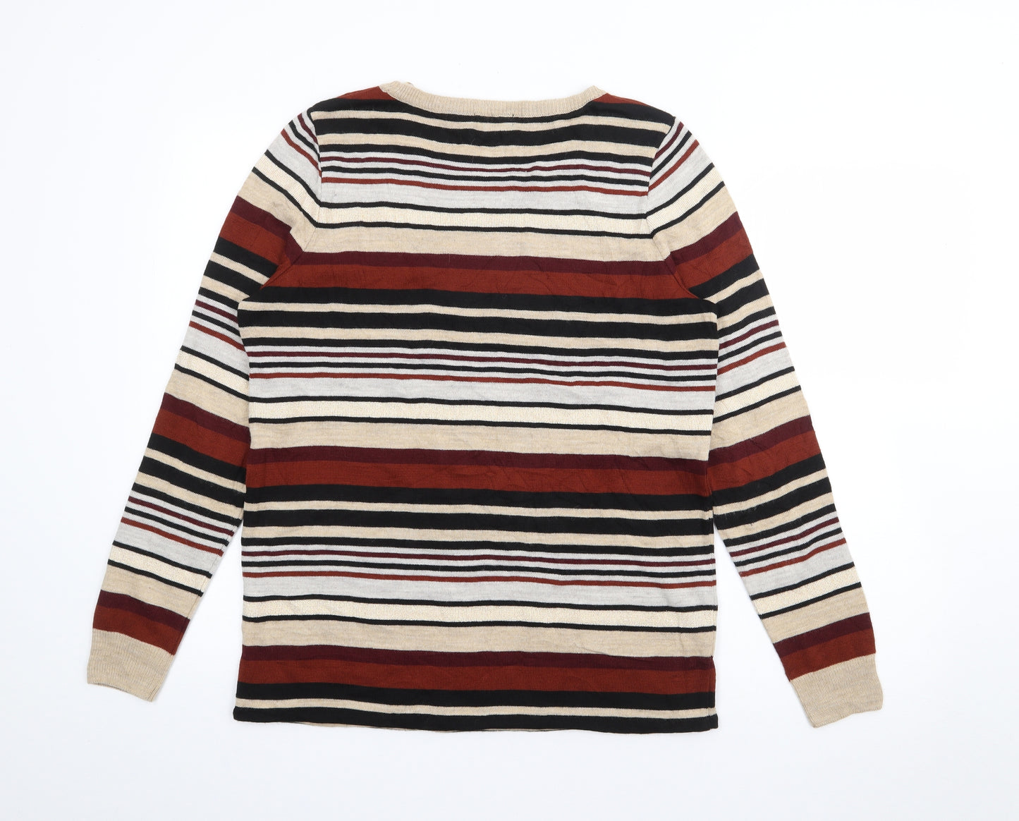 F&F Womens Gold Crew Neck Striped Acrylic Pullover Jumper Size M