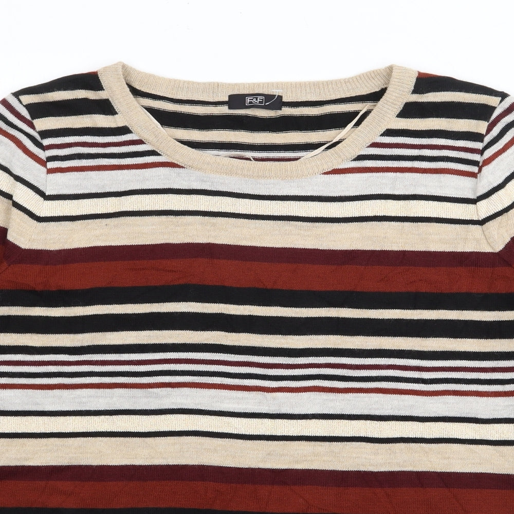 F&F Womens Gold Crew Neck Striped Acrylic Pullover Jumper Size M