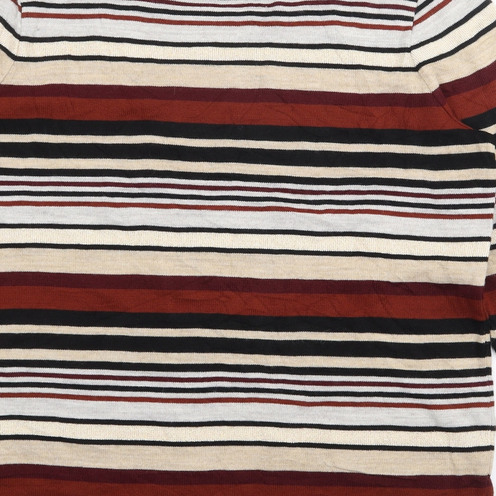 F&F Womens Gold Crew Neck Striped Acrylic Pullover Jumper Size M