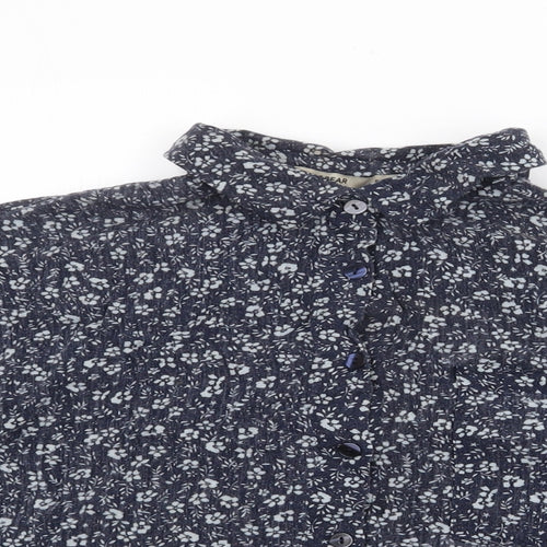 Pull & Bear Womens Blue Floral Viscose Cropped Blouse Size S Collared