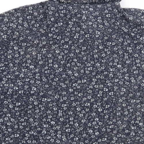 Pull & Bear Womens Blue Floral Viscose Cropped Blouse Size S Collared