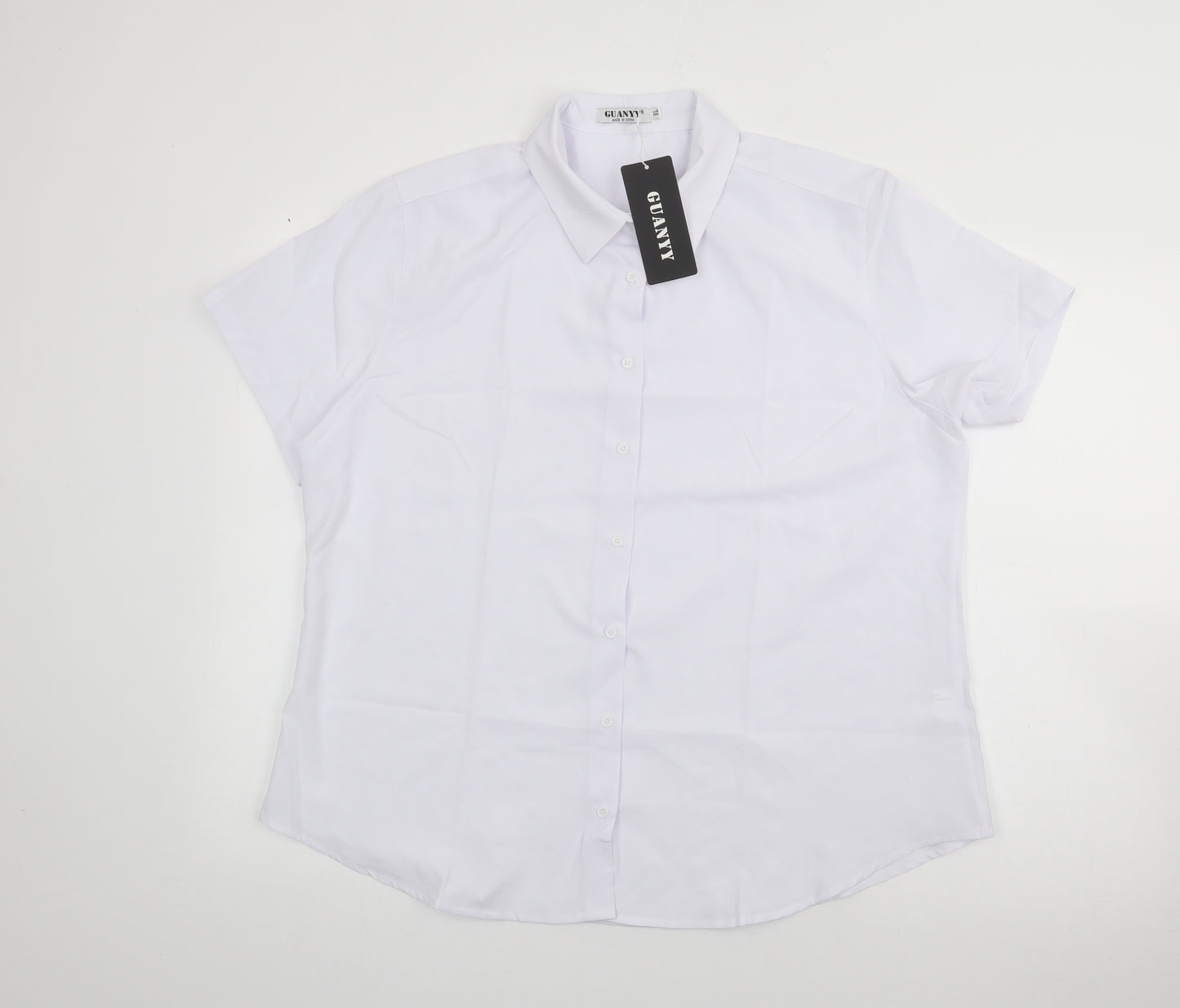 Guanyy Mens White  Polyester  Dress Shirt Size XL Collared Button