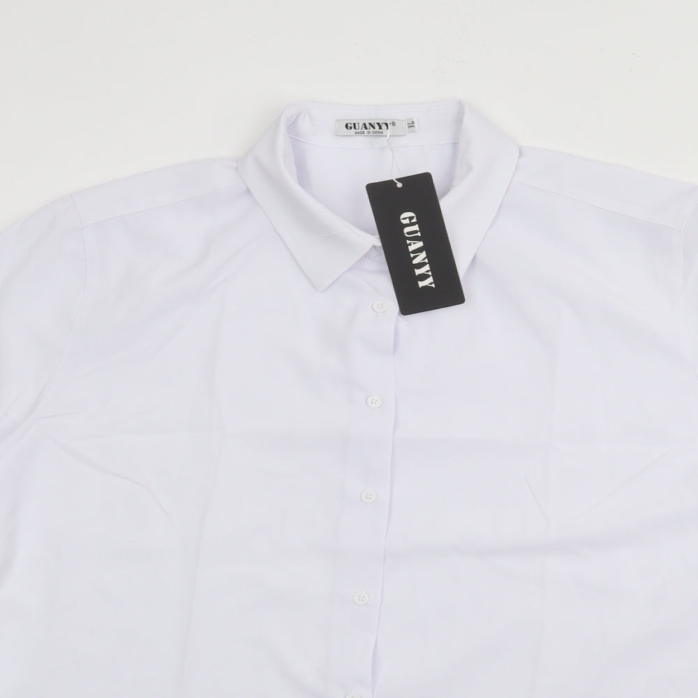 Guanyy Mens White  Polyester  Dress Shirt Size XL Collared Button