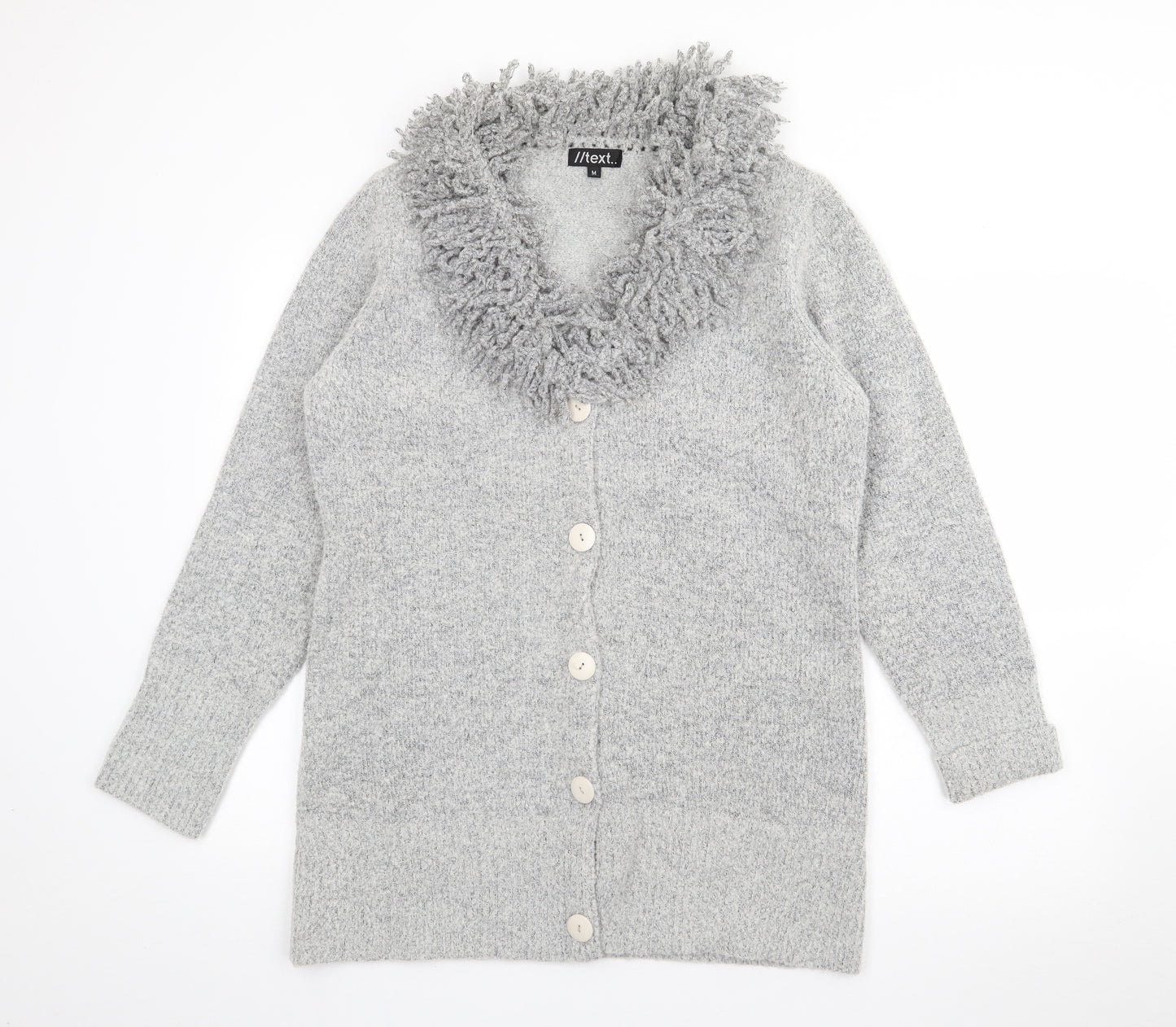 Text Womens Grey Roll Neck  Polyester Cardigan Jumper Size M