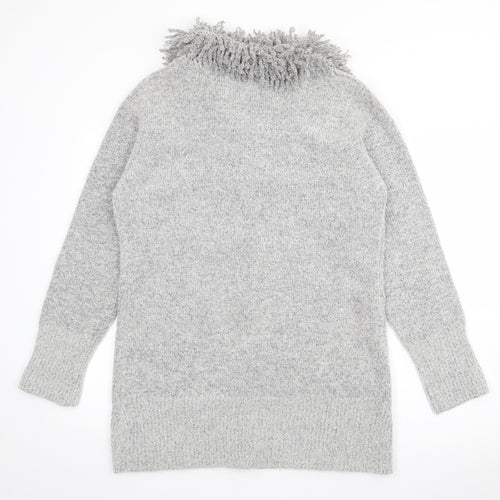 Text Womens Grey Roll Neck  Polyester Cardigan Jumper Size M