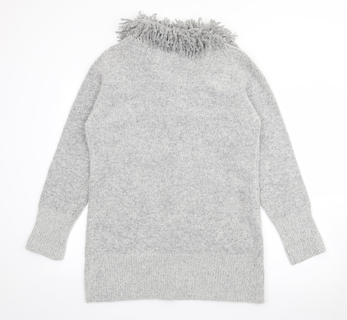 Text Womens Grey Roll Neck  Polyester Cardigan Jumper Size M