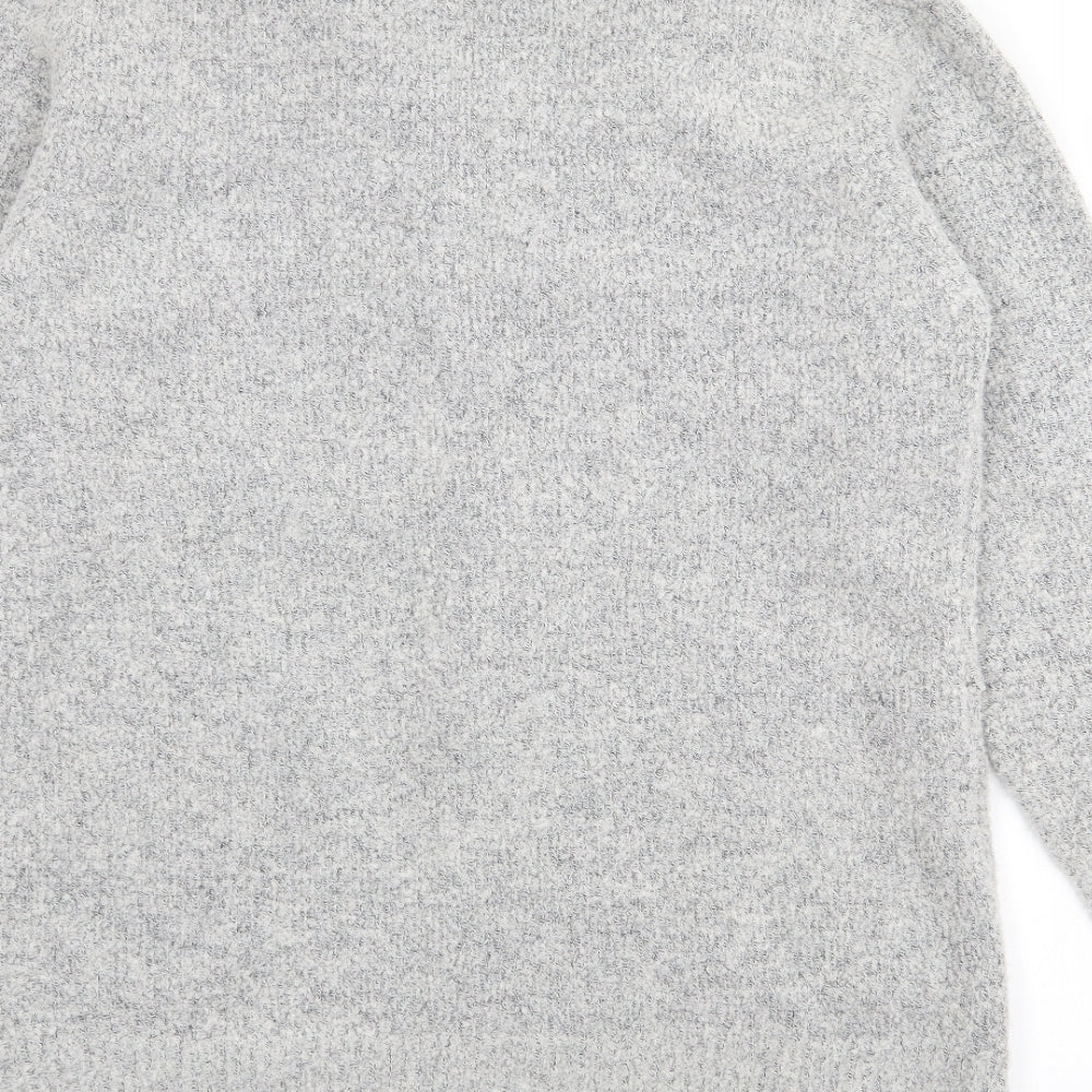 Text Womens Grey Roll Neck  Polyester Cardigan Jumper Size M