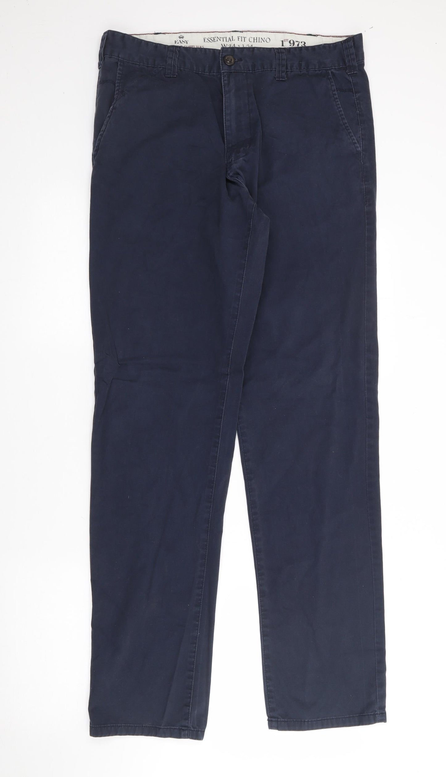 Easy Mens Blue  Cotton Chino Trousers Size 34 L34 in Regular