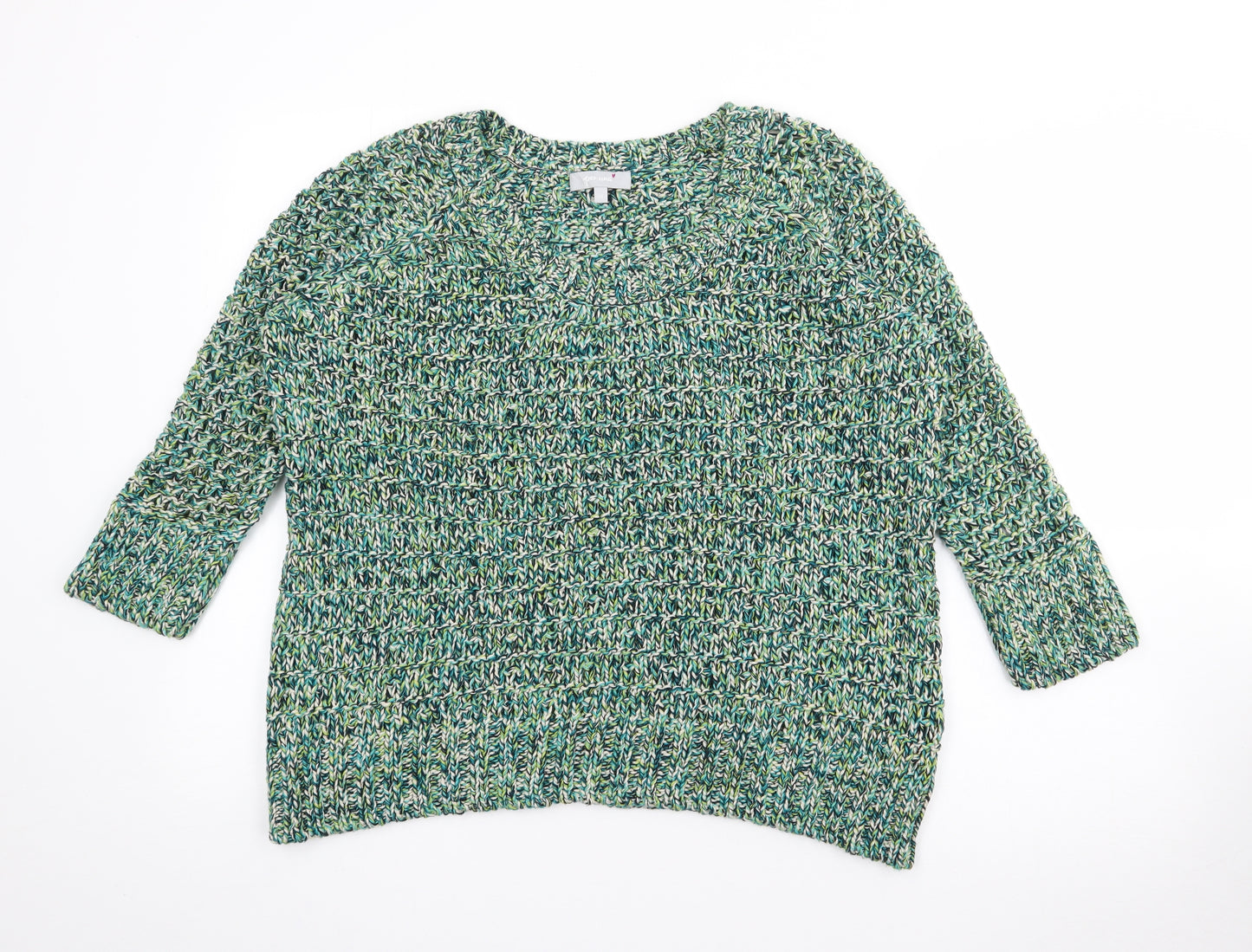 Per Una Womens Green Crew Neck  Acrylic Pullover Jumper Size 20