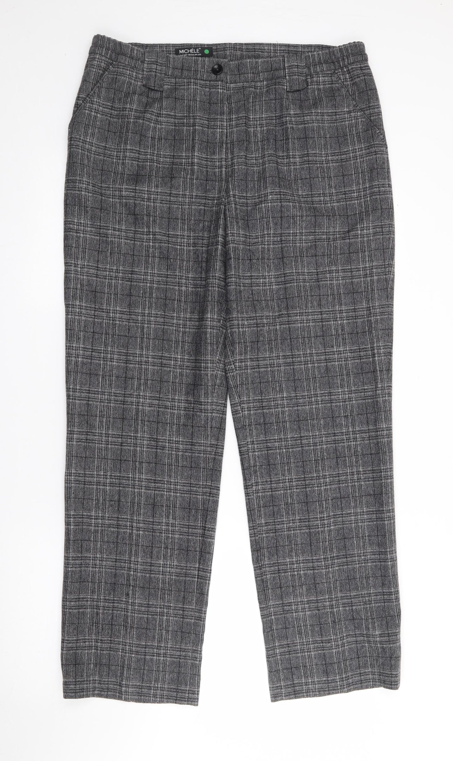 MICHELE Womens Grey Plaid Wool Trousers  Size 16 L28 in Regular