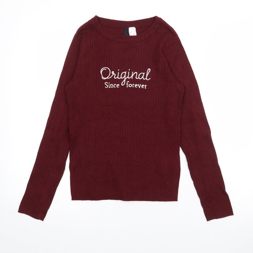 H&M Womens Red Boat Neck  Acrylic Pullover Jumper Size S