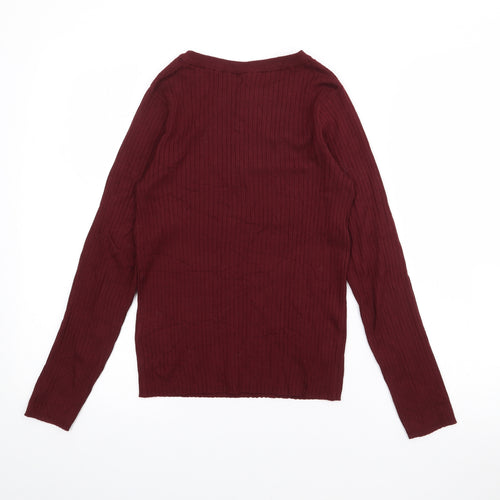 H&M Womens Red Boat Neck  Acrylic Pullover Jumper Size S