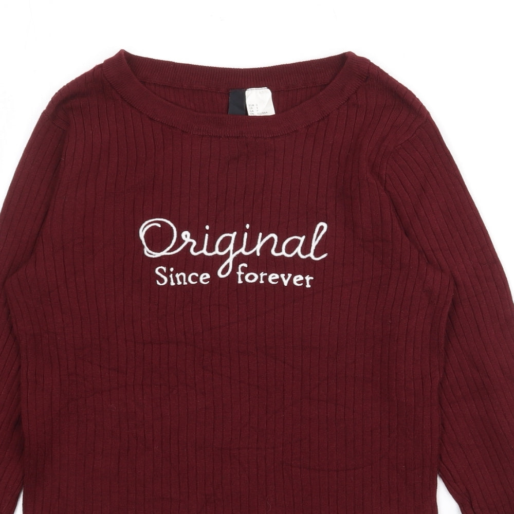 H&M Womens Red Boat Neck  Acrylic Pullover Jumper Size S