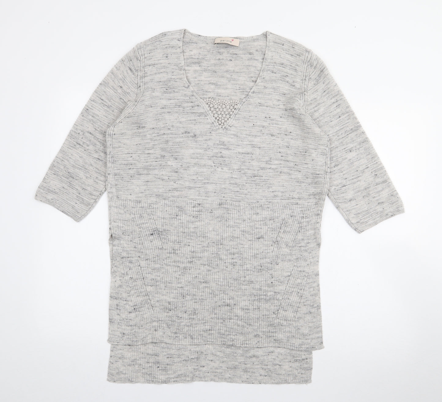 Per Una Womens Grey V-Neck  Acrylic Pullover Jumper Size L