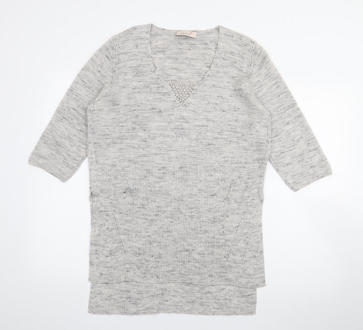 Per Una Womens Grey V-Neck  Acrylic Pullover Jumper Size L