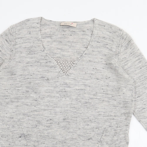 Per Una Womens Grey V-Neck  Acrylic Pullover Jumper Size L