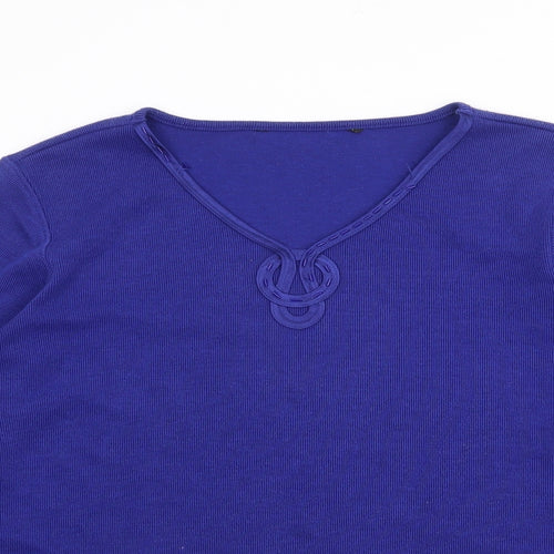 Preworn Womens Blue V-Neck  Polyester Pullover Jumper Size S