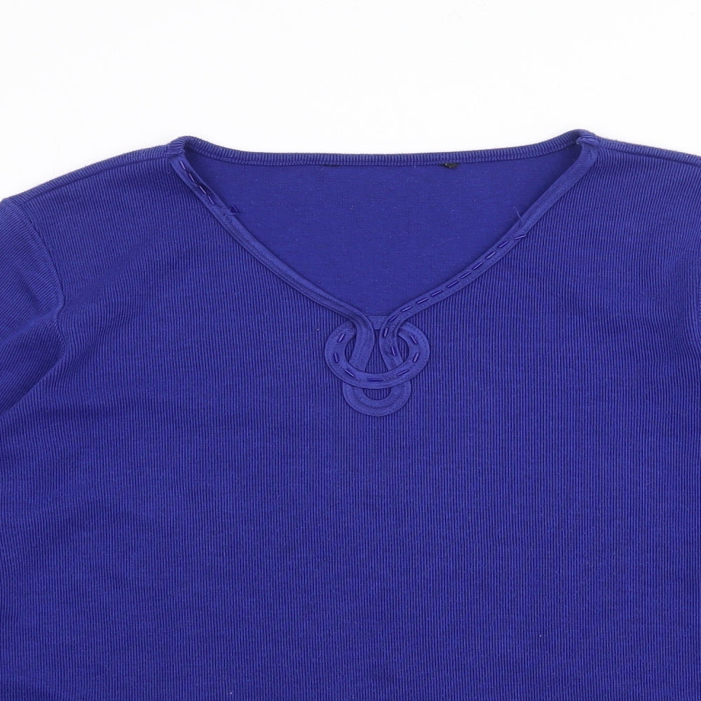 Preworn Womens Blue V-Neck  Polyester Pullover Jumper Size S