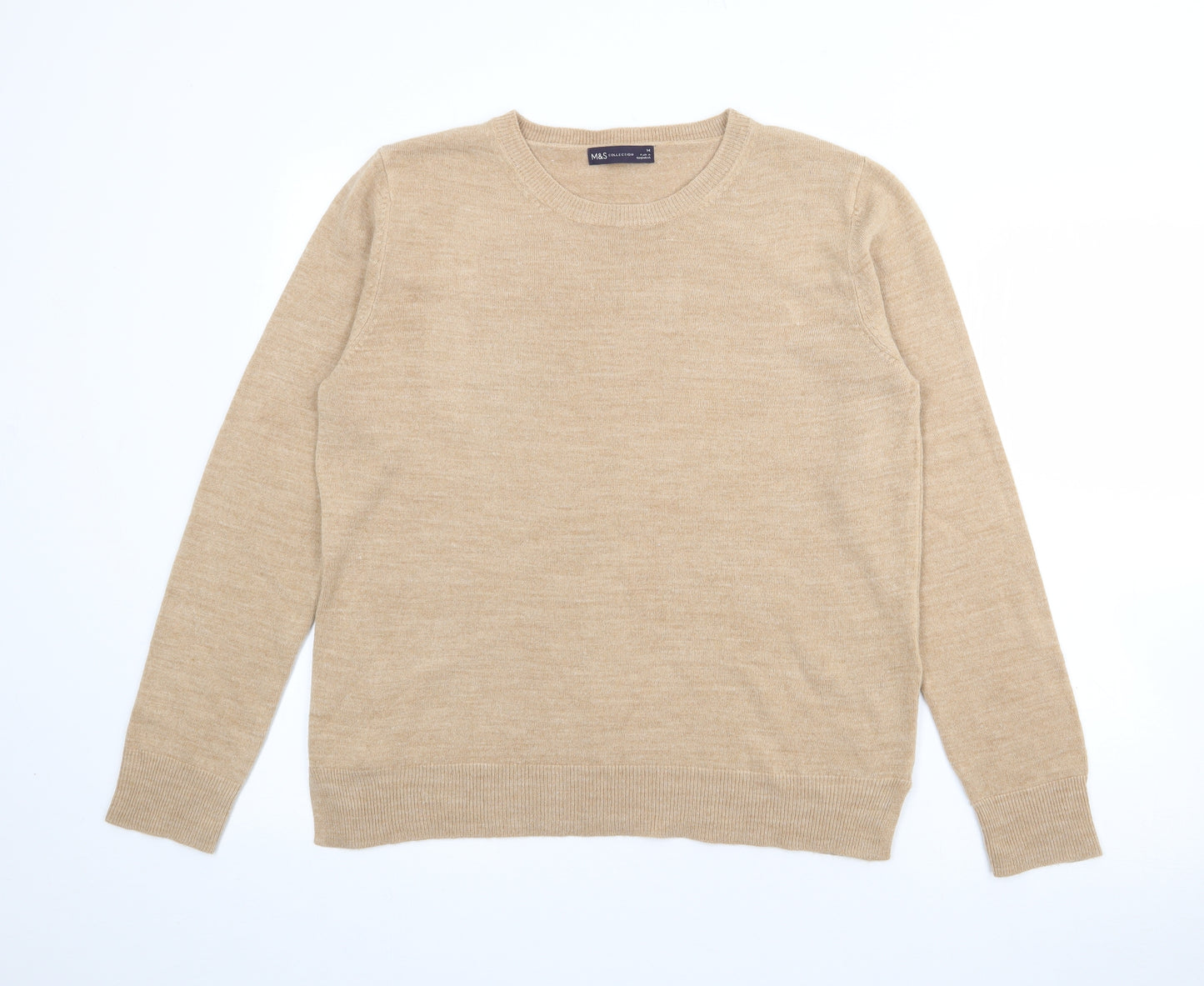 Marks and Spencer Womens Brown Crew Neck  Acrylic Pullover Jumper Size 14