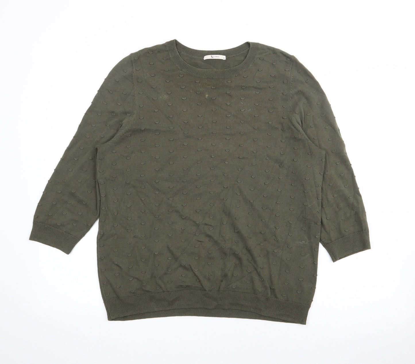 TU Womens Green Crew Neck  Cotton Pullover Jumper Size 16