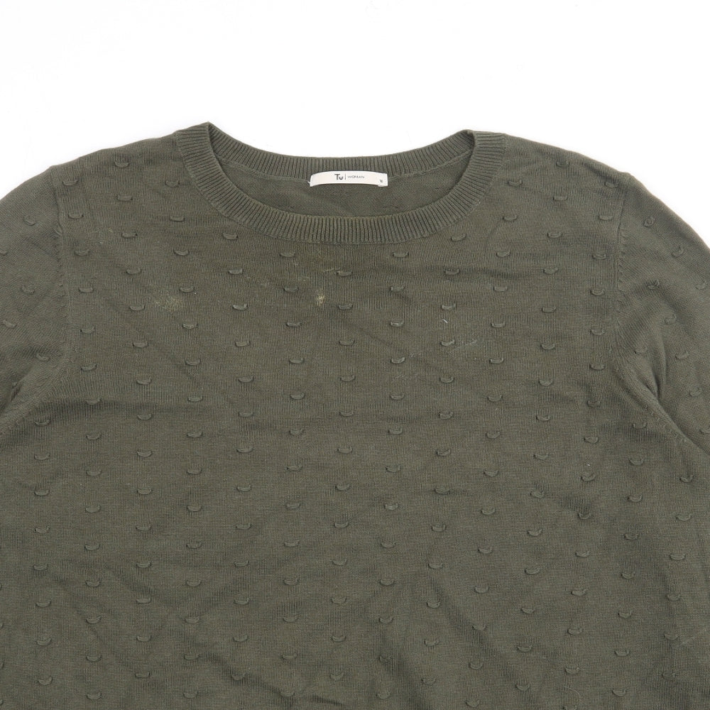 TU Womens Green Crew Neck  Cotton Pullover Jumper Size 16