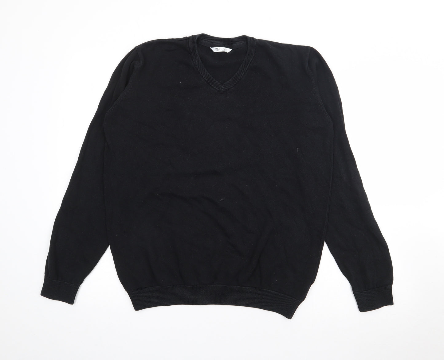 Marks and Spencer Boys Black V-Neck  Cotton Pullover Jumper Size 15-16 Years