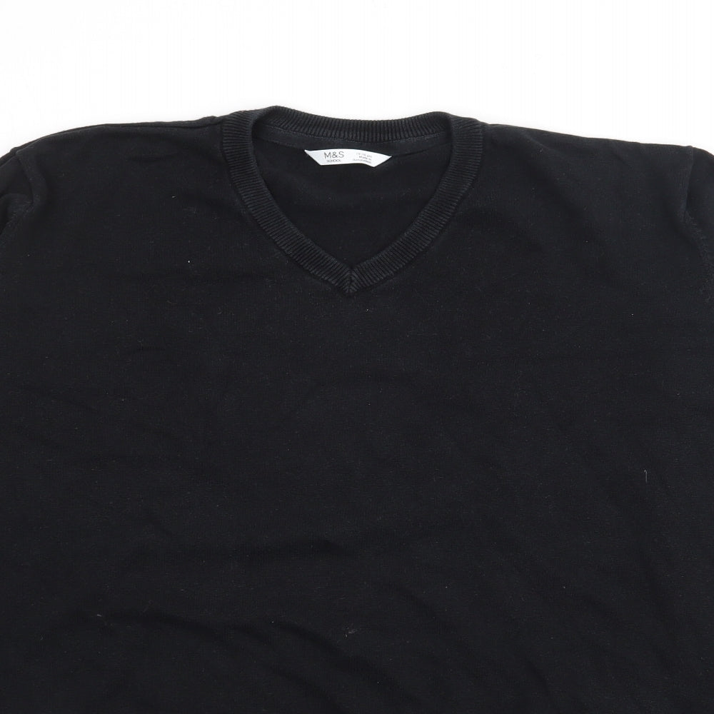 Marks and Spencer Boys Black V-Neck  Cotton Pullover Jumper Size 15-16 Years