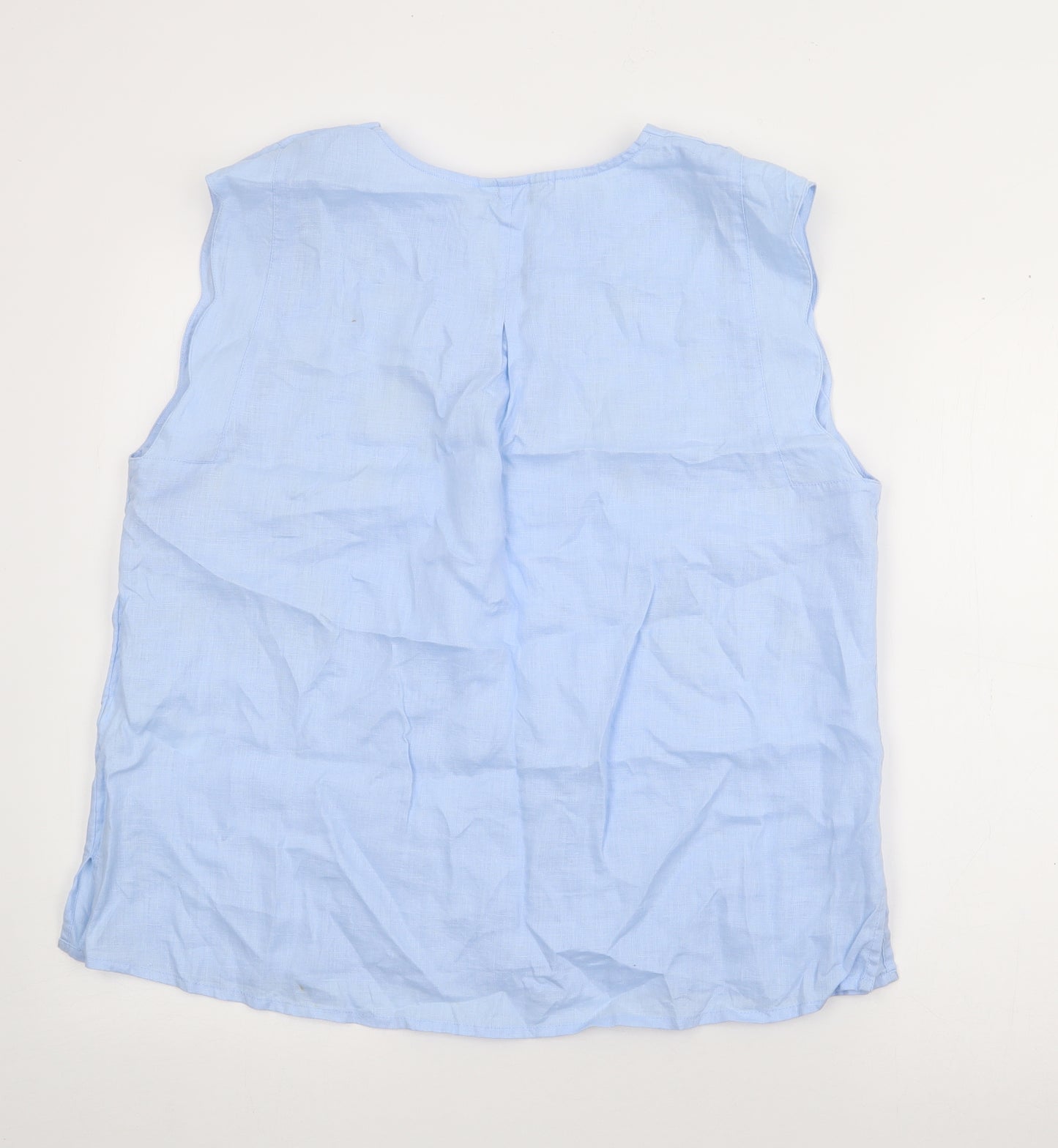 Monsoon Womens Blue  Linen Basic Tank Size L V-Neck