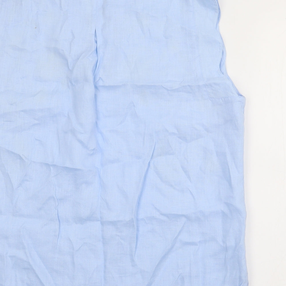 Monsoon Womens Blue  Linen Basic Tank Size L V-Neck