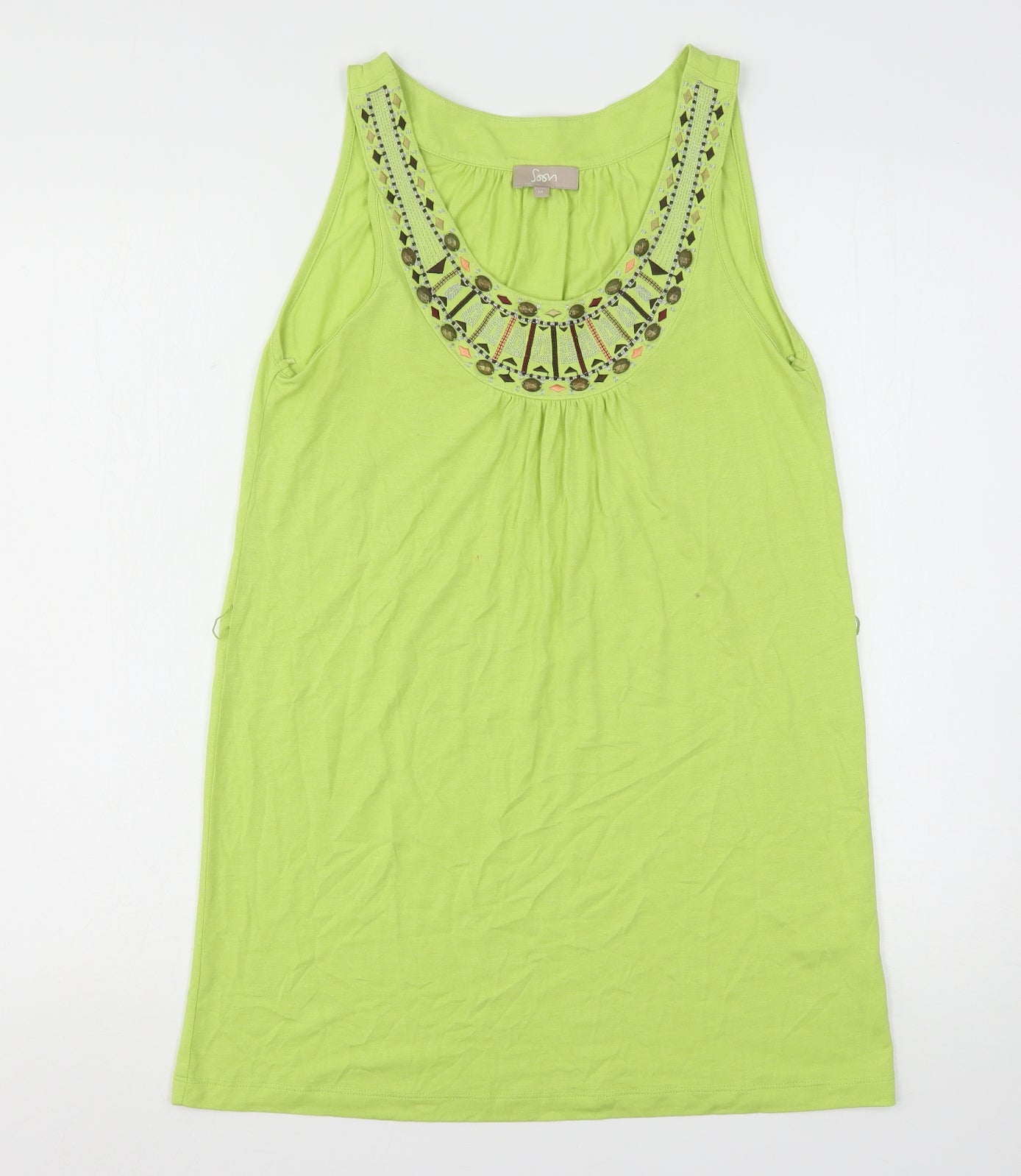 Soon Womens Green  Viscose Basic Tank Size 10 Round Neck