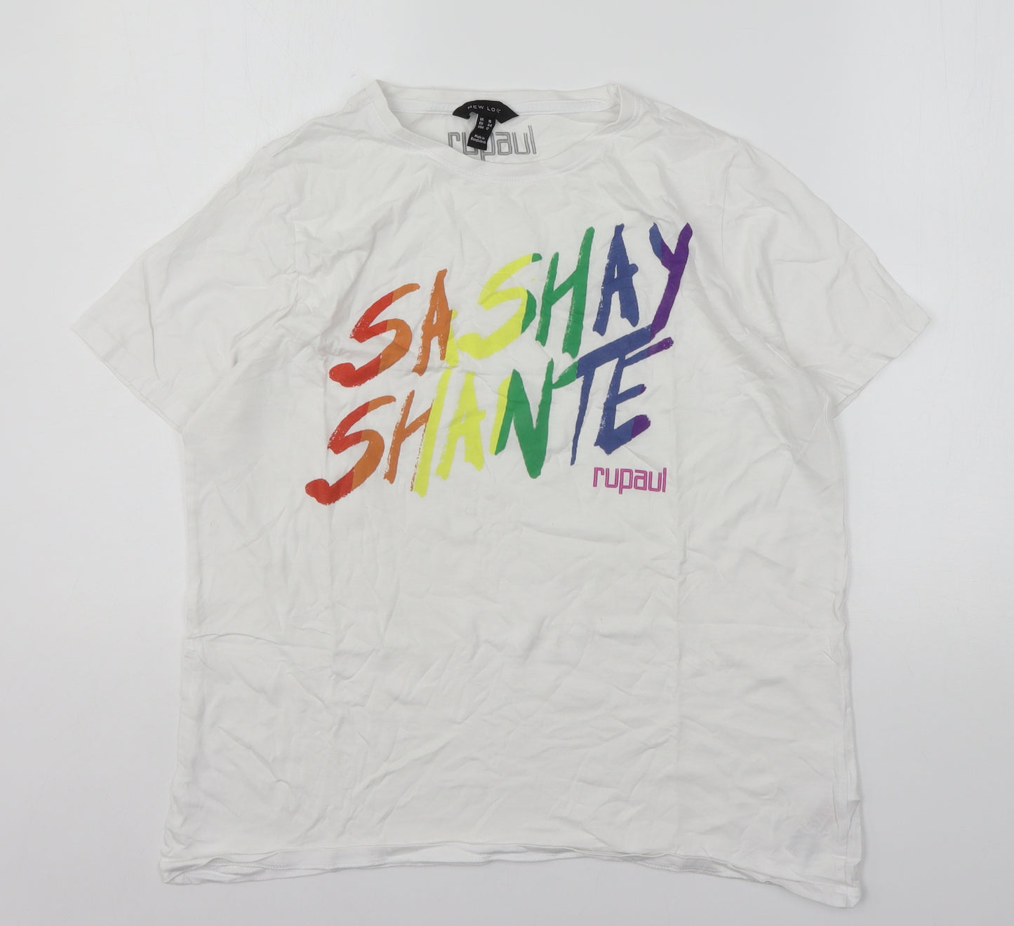 New Look Womens White  Cotton Basic T-Shirt Size 16 Round Neck - Rupaul