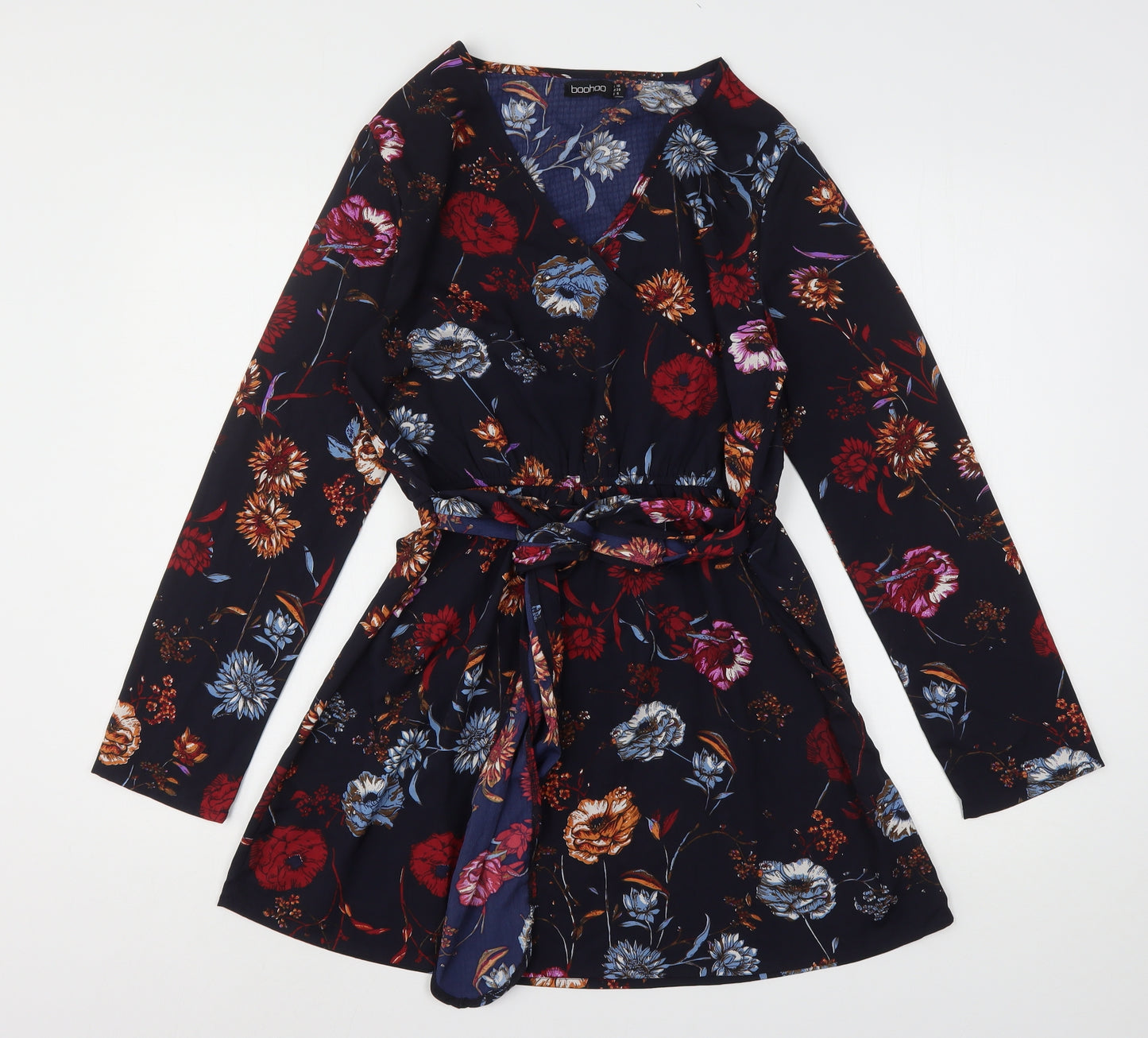 Boohoo Womens Multicoloured Floral Polyester Basic Blouse Size 10 V-Neck