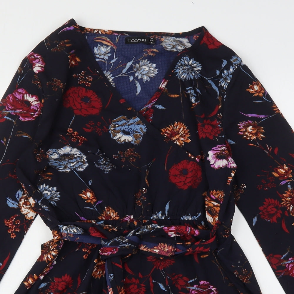 Boohoo Womens Multicoloured Floral Polyester Basic Blouse Size 10 V-Neck