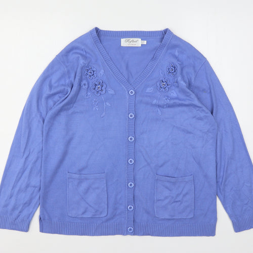 Reflect Womens Blue V-Neck  Acrylic Cardigan Jumper Size M