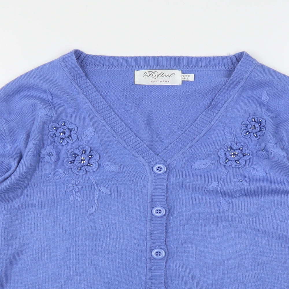 Reflect Womens Blue V-Neck  Acrylic Cardigan Jumper Size M