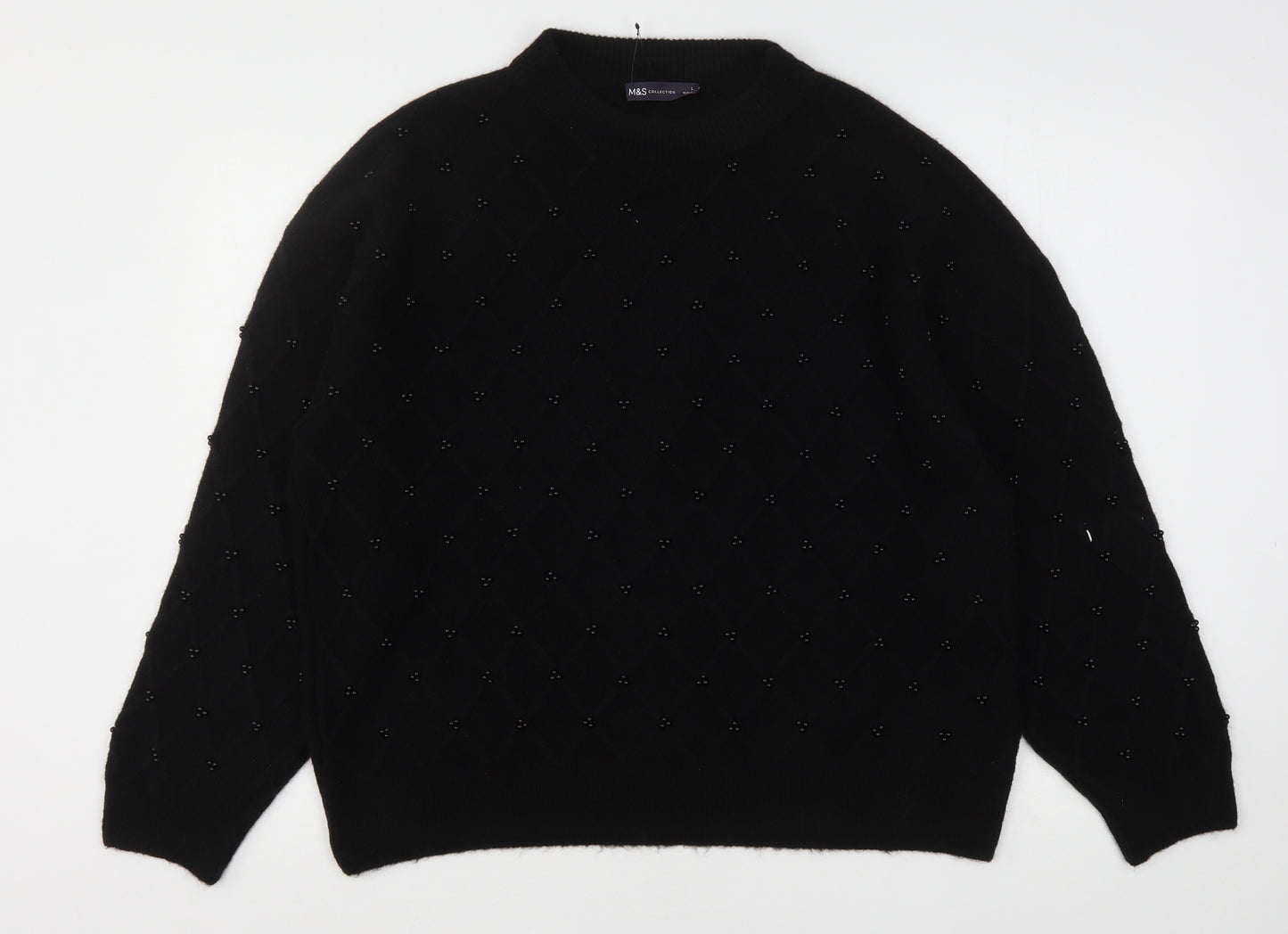 Marks and Spencer Womens Black Round Neck  Acrylic Pullover Jumper Size L