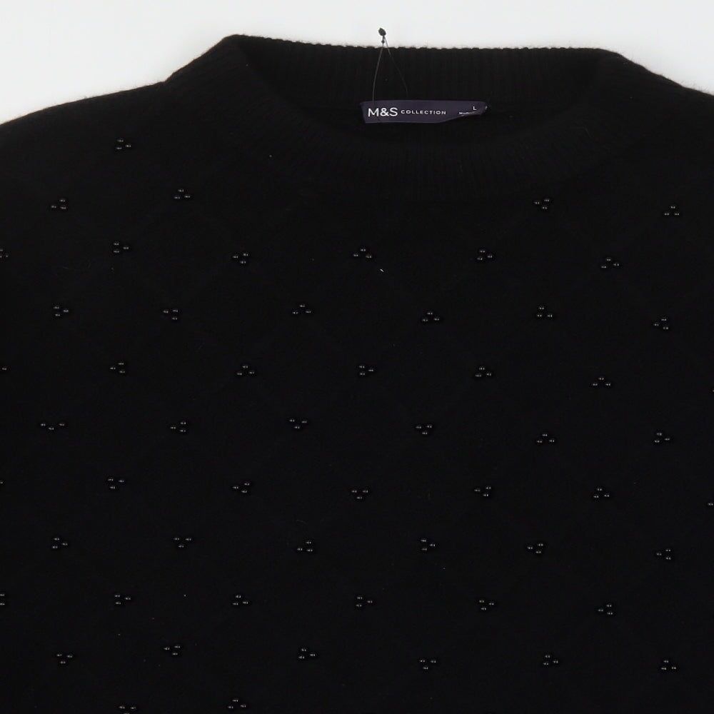 Marks and Spencer Womens Black Round Neck  Acrylic Pullover Jumper Size L