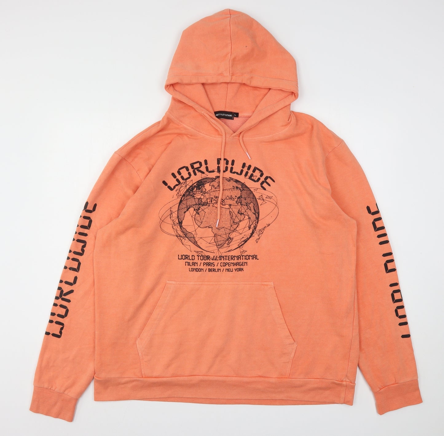 PRETTYLITTLETHING Womens Orange  Cotton Pullover Hoodie Size L