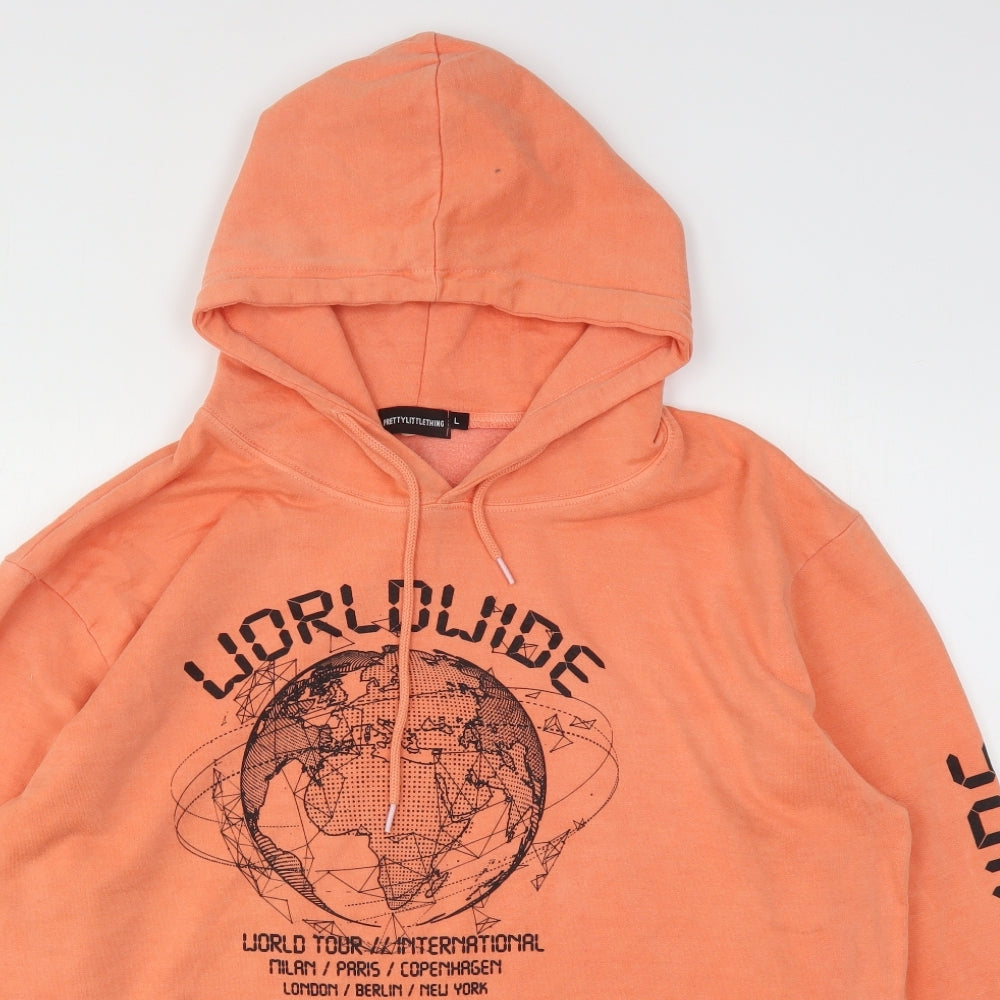 PRETTYLITTLETHING Womens Orange  Cotton Pullover Hoodie Size L
