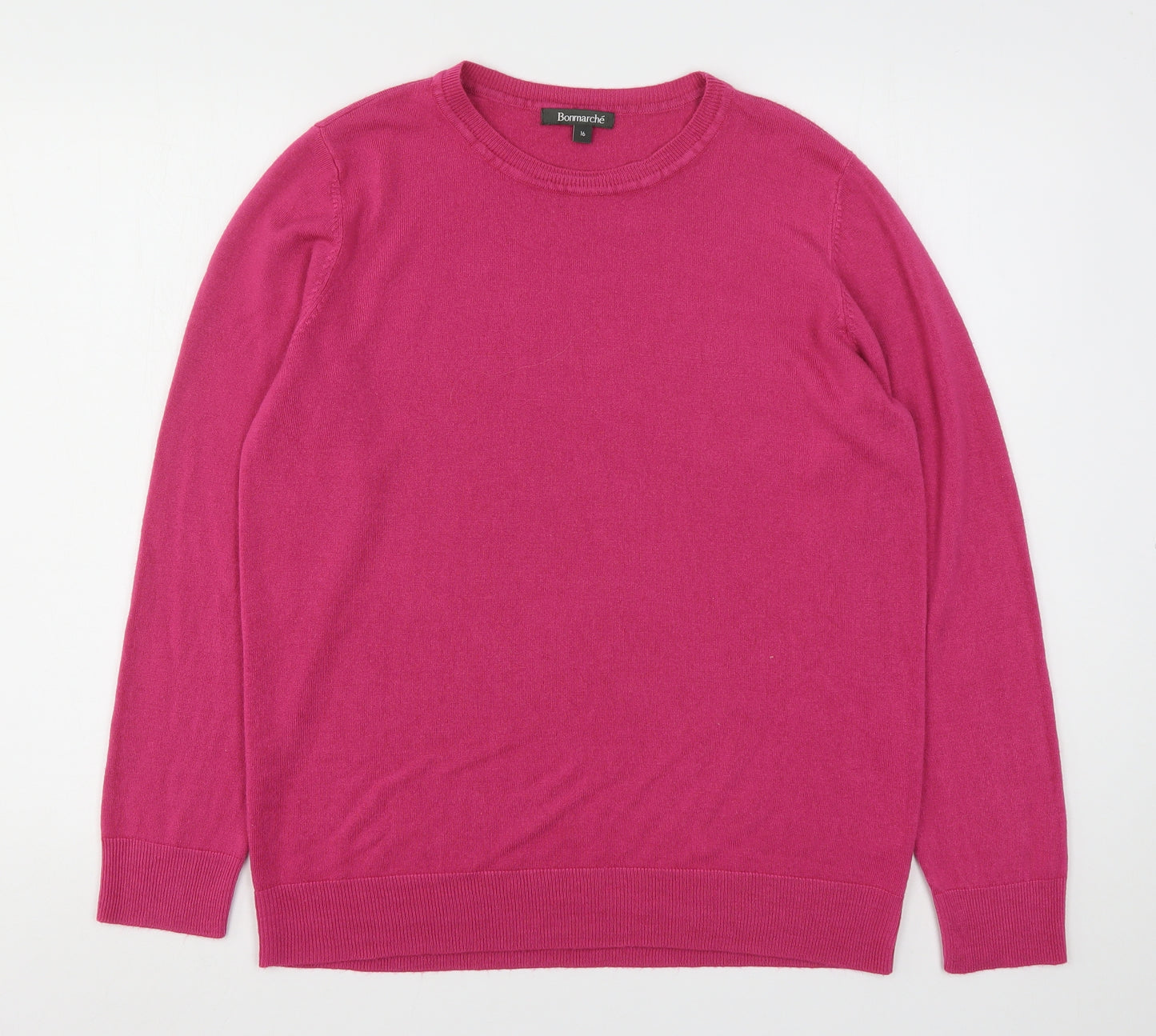 Bonmarché Womens Pink Round Neck  Acrylic Pullover Jumper Size 16